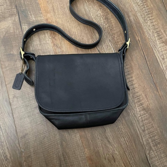 Coach Black Leather Flap Over Shoulder Bag